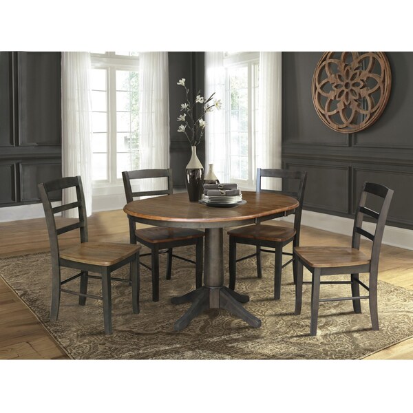 International Concepts 36 in. Round Extension Dining Table with Leaf and 4 Madrid LadderBack Chairs - 5 Piece Dining Set K45-36RXT-27B-C2-4 - main